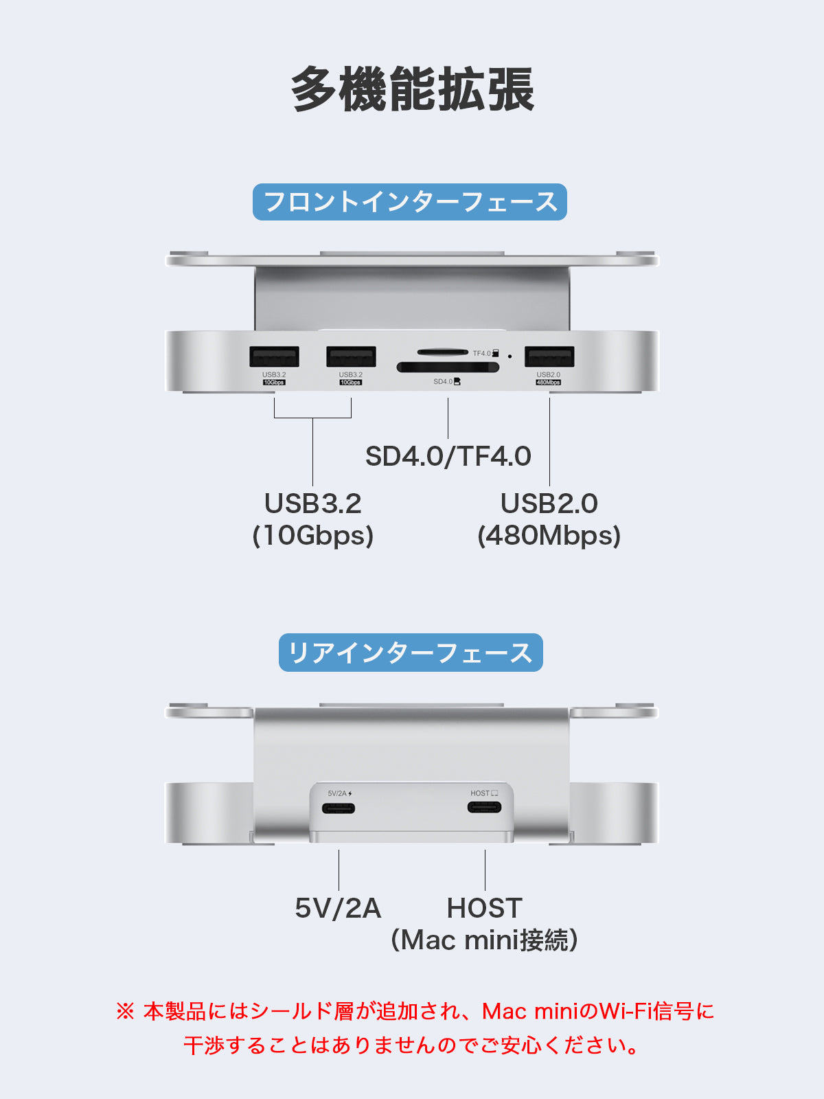Hagibis Mac Mini M4 SSDスタンド ハブドック NVMe SSDケース内蔵 USB3.2 Gen2拡張 SDカードリーダー付き Mac mini M4用拡張スタンド