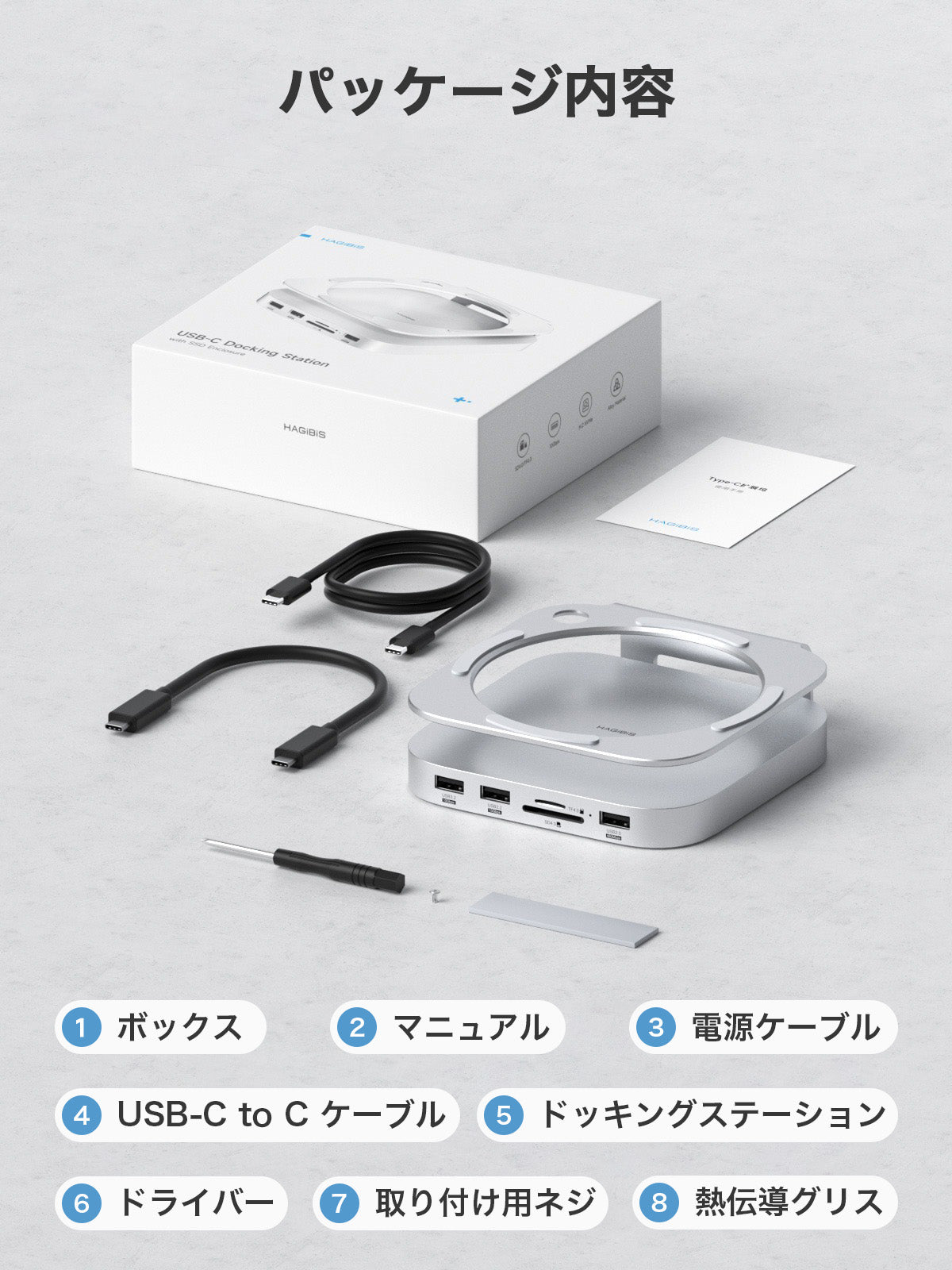 Hagibis Mac Mini M4 SSDスタンド ハブドック NVMe SSDケース内蔵 USB3.2 Gen2拡張 SDカードリーダー付き Mac mini M4用拡張スタンド