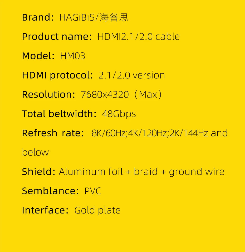 Hagibis HDMI-compatible 2.1 cable 48Gbps High Speed 8K/60Hz 4K/120Hz 144Hz Digital cord 2.0 for HDTV PS5 PS4 XBox Projector NS - Intechlegent