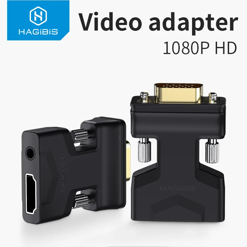 Hagibis HDMI対応VGAアダプター（オーディオポート付き）メスビデオコンバーター3.5mm PS4ノートパソコンPC TVボックスモニタープロジェクター用