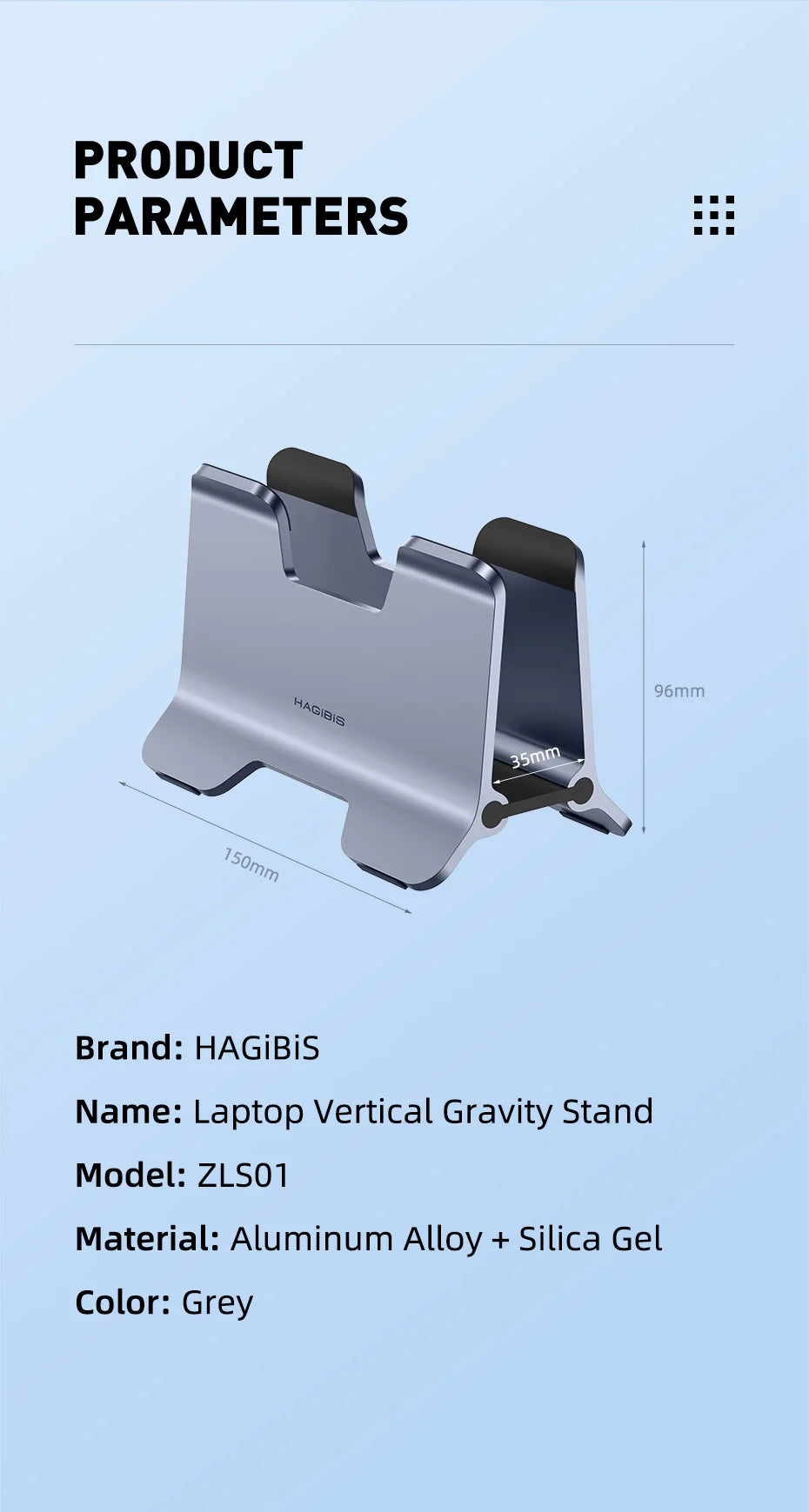 Hagibis Vertical Laptop Stand Desktop Gravity Holder Aluminum Notebook Dock Space-Saving for MacBook/Surface/HP/Dell/Chrome Book - Intechlegent