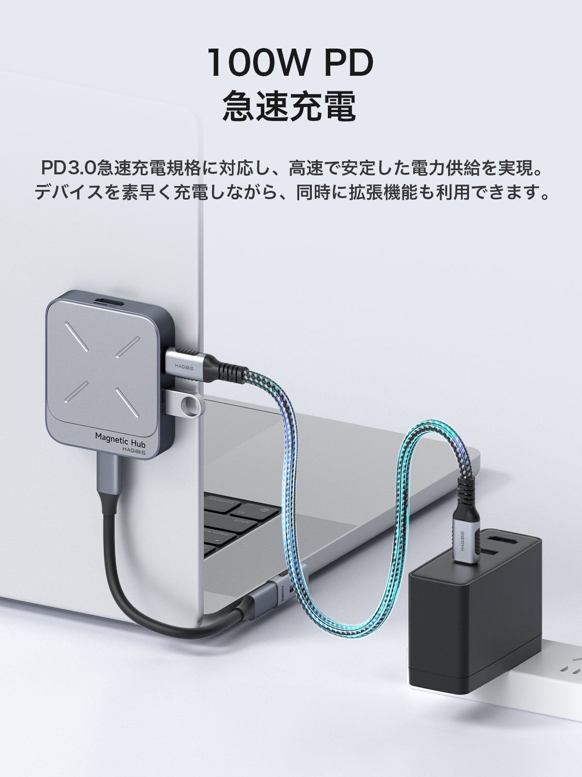 ハギビス磁気USB Cハブ Magsafe付き iPhone 16 15 Pro Max用 7イン1 Type-C ドッキングステーション 4K@60Hz HDMI SD3.0 TF3.0カード Solt 100W PD 10Gbps USB-C AUX MacBook Pro Air iPad Pro用