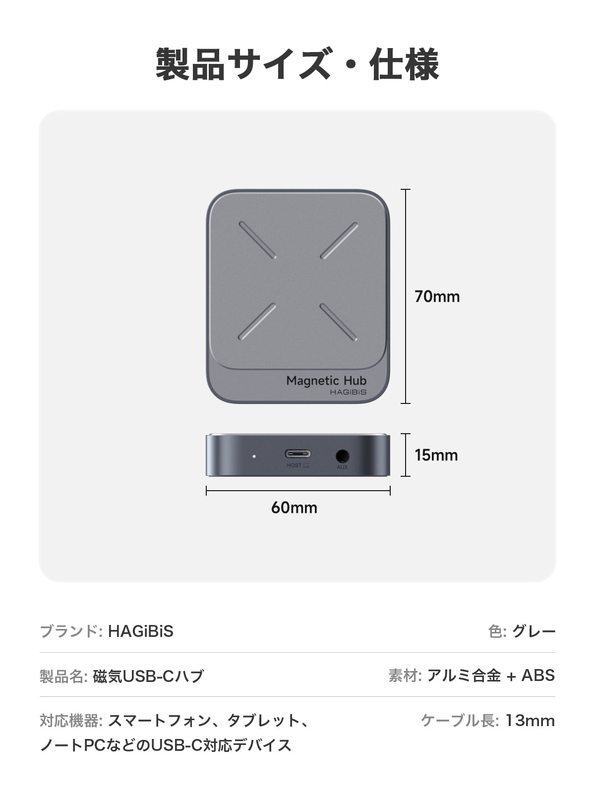 ハギビス磁気USB Cハブ Magsafe付き iPhone 16 15 Pro Max用 7イン1 Type-C ドッキングステーション 4K@60Hz HDMI SD3.0 TF3.0カード Solt 100W PD 10Gbps USB-C AUX MacBook Pro Air iPad Pro用