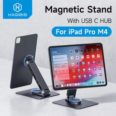 Hagibis Magnetic Stand for iPad Pro M4 2024 11inch 13inch with Hub Tablet Docking Station 360° Adjustable Mount Foldable Holder - Intechlegent