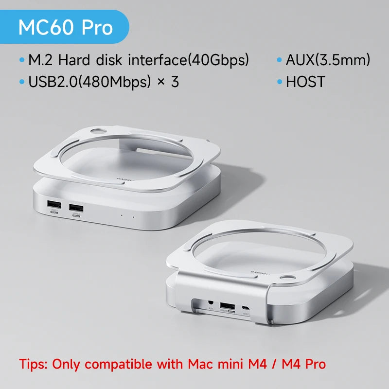 Hagibis Mac Mini M4 SSDスタンド ハブドック NVMe SSDケース内蔵 USB3.2 Gen2拡張 SDカードリーダー付き Mac mini M4用拡張スタンド