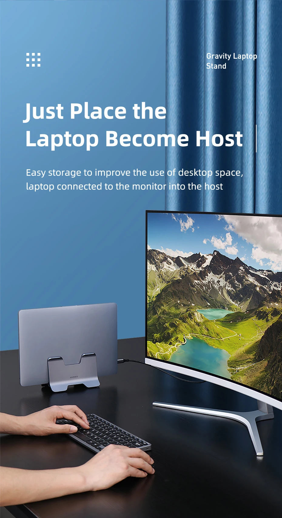 Hagibis Vertical Laptop Stand Desktop Gravity Holder Aluminum Notebook Dock Space-Saving for MacBook/Surface/HP/Dell/Chrome Book - Intechlegent
