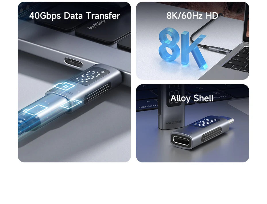 Hagibis LED Display 240W USB C Adapter Type C to USB C USB4 Connector 40Gbps 8K@60Hz for Thunderbolt 4/3 iPhone 16 Macbook Pro - Intechlegent