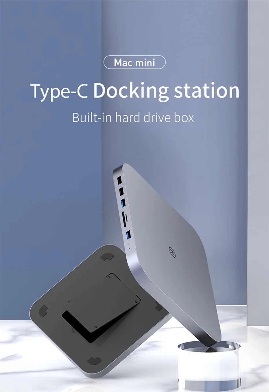 Hagibis USB C Hub with Hard Drive Enclosure Type-C Docking Station for Mac mini with 2.5 SATA NVME M.2 SSD Case DP USB3.0 M1/M2 - Intechlegent