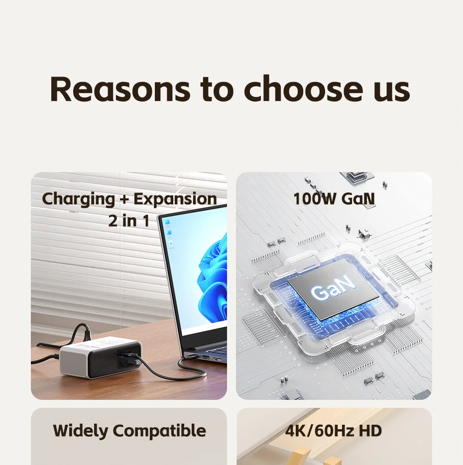 Hagibis 100W GaN Docking Station for Switch ROG Ally Steam Fast Charger 4K Monitor 2.5G Ethernet for Thunderbolt 4/3 Macbook Pro