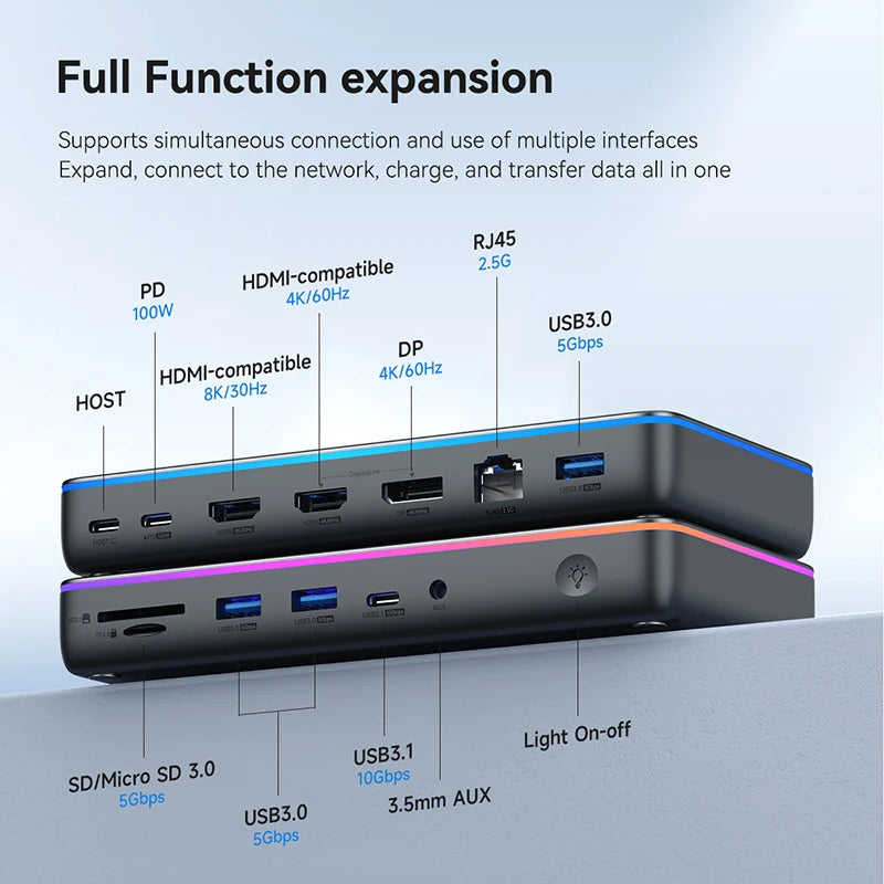 Hagibis DisplayLink USB C Docking Station Triple Display 3 Monitors with DP MST Hub 100W PD RJ45 LED for MacBook M1 M2 Windows - Intechlegent
