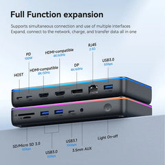 Hagibis DisplayLink USB C Docking Station Triple Display 3 Monitors with DP MST Hub 100W PD RJ45 LED for MacBook M1 M2 Windows - Intechlegent