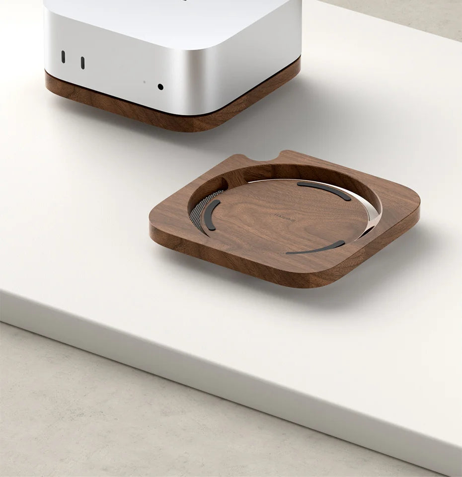 Hagibis Desktop Stand for Mac mini M4/M4 Pro 2024 Dustproof Walnut Wood Base Heat Dissipation Holder Solid Wood Bracket Cooling