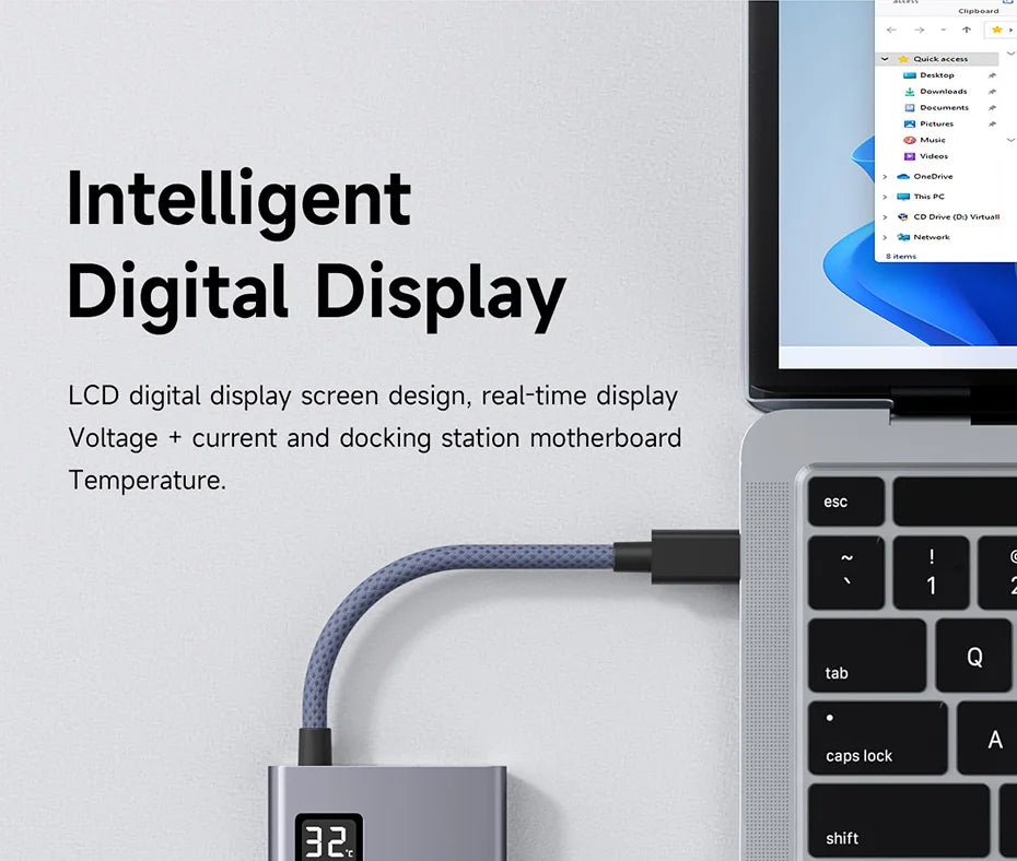 Hagibis USB C Hub With LCD Display Type C Multiport Adapter 4K HDMI-Compatible 100W PD Gigabit Ethernet For Macbook Pro iPad HP - Intechlegent