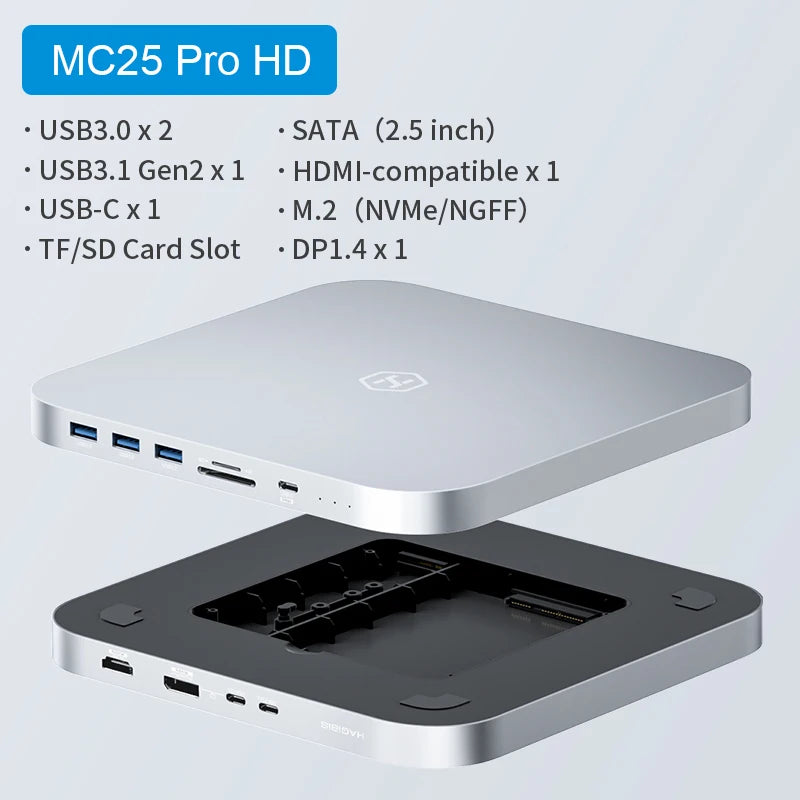 Hagibis USB C Hub with Hard Drive Enclosure Type-C Docking Station for Mac mini with 2.5 SATA NVME M.2 SSD Case DP USB3.0 M1/M2 - Intechlegent