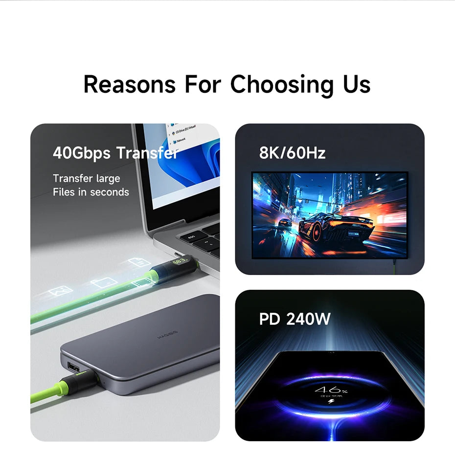 Hagibis USB C Fast Charger Cable With LED Display PD 240W 40Gbps Video Cord Compatible with Thunderbolt 4/3 For iPhone 16 Laptop - Intechlegent