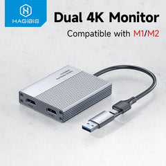 Hagibis USB-C/USB 3.0 to Dual HDMI-Compatible 4K Display Adapter Compatible with Apple M1 M2 Windows Mac DisplayLink DL6950 Chip - Intechlegent
