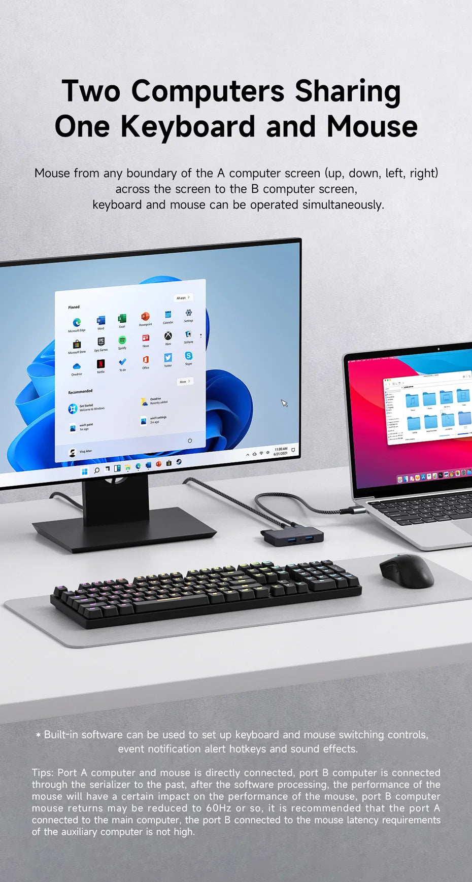Hagibis  USB 3.0 Switch 2 Computers Sharing USB C & A Devices KM Switch Selector for PC Scanner Mouse Keyboard USB Switch Hub - Intechlegent