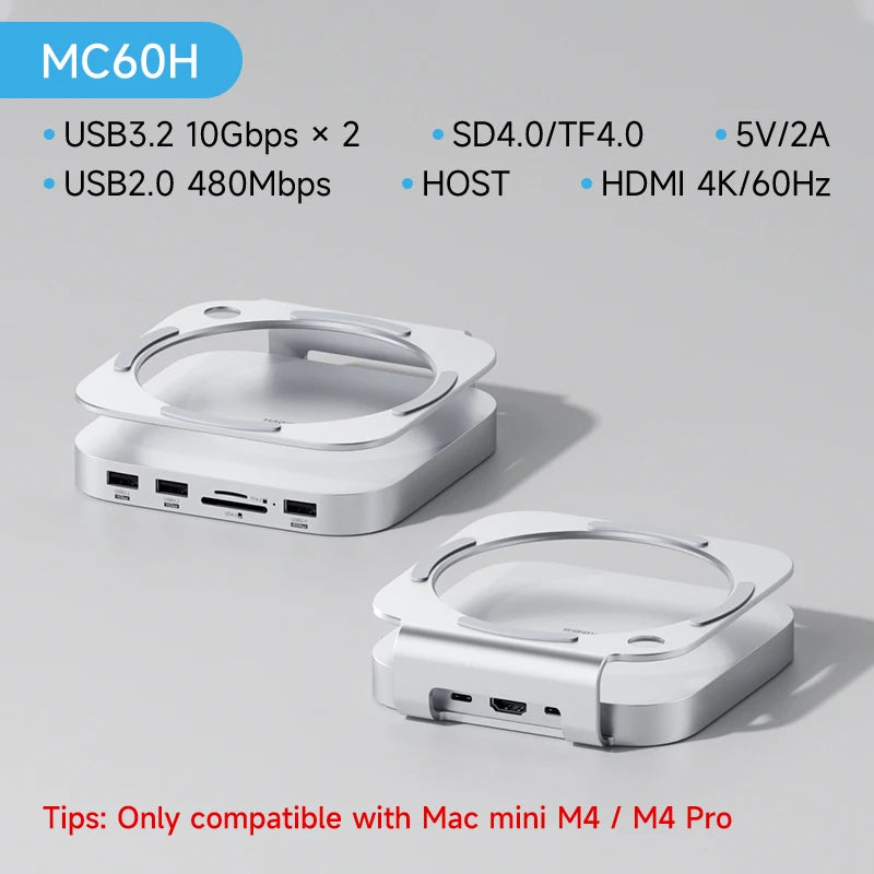 Hagibis Mac Mini M4 SSDスタンド ハブドック NVMe SSDケース内蔵 USB3.2 Gen2拡張 SDカードリーダー付き Mac mini M4用拡張スタンド