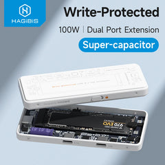 Hagibis M.2 NVMe SSDエンクロージャ 書き込み保護 USB C 3.2 Gen2 - NVMe PCI-E M.2 SSDケース 100W PD付き iPhone 16 15 Pro MacBook用