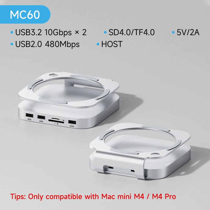 Hagibis Mac Mini M4 SSDスタンド ハブドック NVMe SSDケース内蔵 USB3.2 Gen2拡張 SDカードリーダー付き Mac mini M4用拡張スタンド