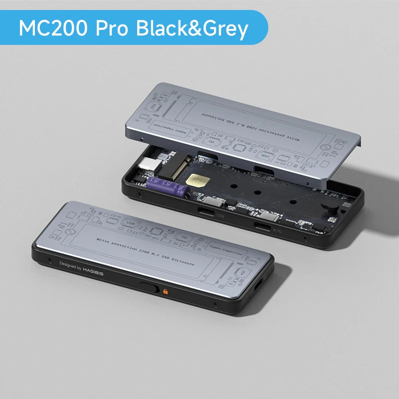 Hagibis M.2 NVMe SSDエンクロージャ 書き込み保護 USB C 3.2 Gen2 - NVMe PCI-E M.2 SSDケース 100W PD付き iPhone 16 15 Pro MacBook用