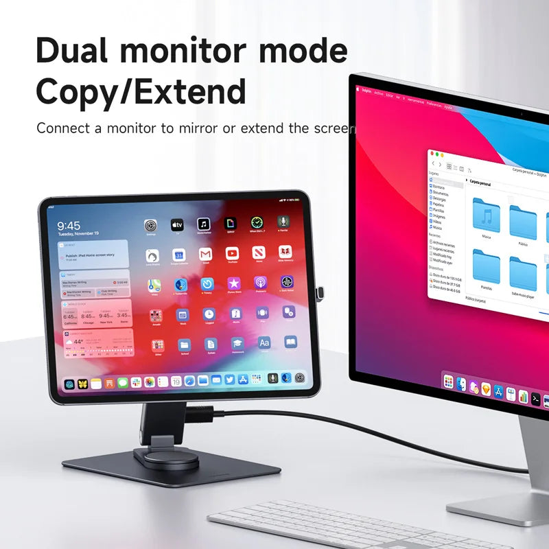 Hagibis Magnetic Stand for iPad Pro M4 2024 11inch 13inch with Hub Tablet Docking Station 360° Adjustable Mount Foldable Holder - Intechlegent