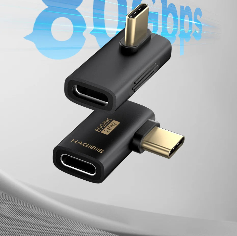 Hagibis USB C to C Adapter 90 Degree Right Angle Converter 80Gbps USB4 Data Cable Extension for Thunderbolt 5/4 iPhone 17 Laptop