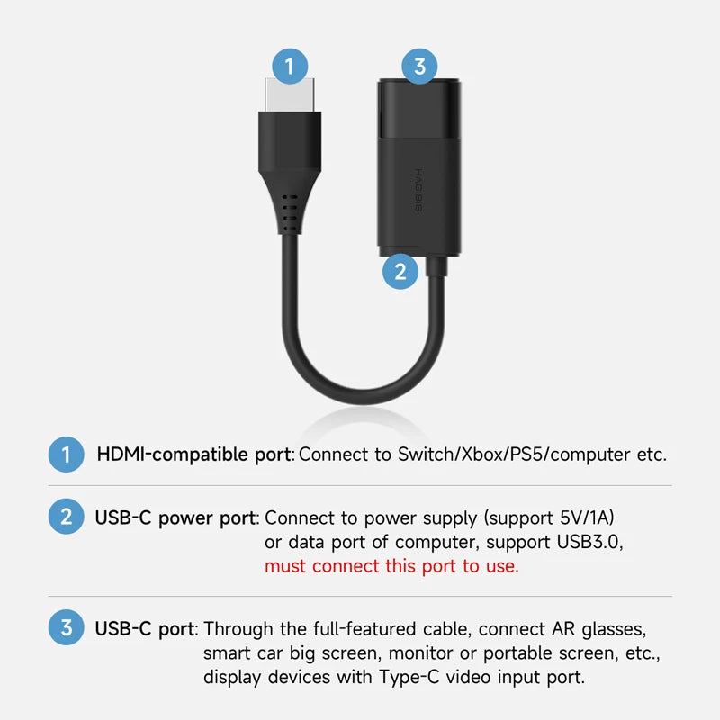 Hagibis HDMI to USB C Female Converter HDMI to  AR Glasses Adapter Charge and Play For Switch PS5 Xbox Rokid/Xreal/Thunderbird - Intechlegent