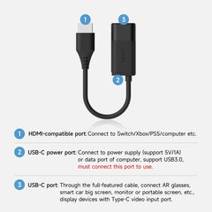 Hagibis HDMI to USB C Female Converter HDMI to  AR Glasses Adapter Charge and Play For Switch PS5 Xbox Rokid/Xreal/Thunderbird - Intechlegent