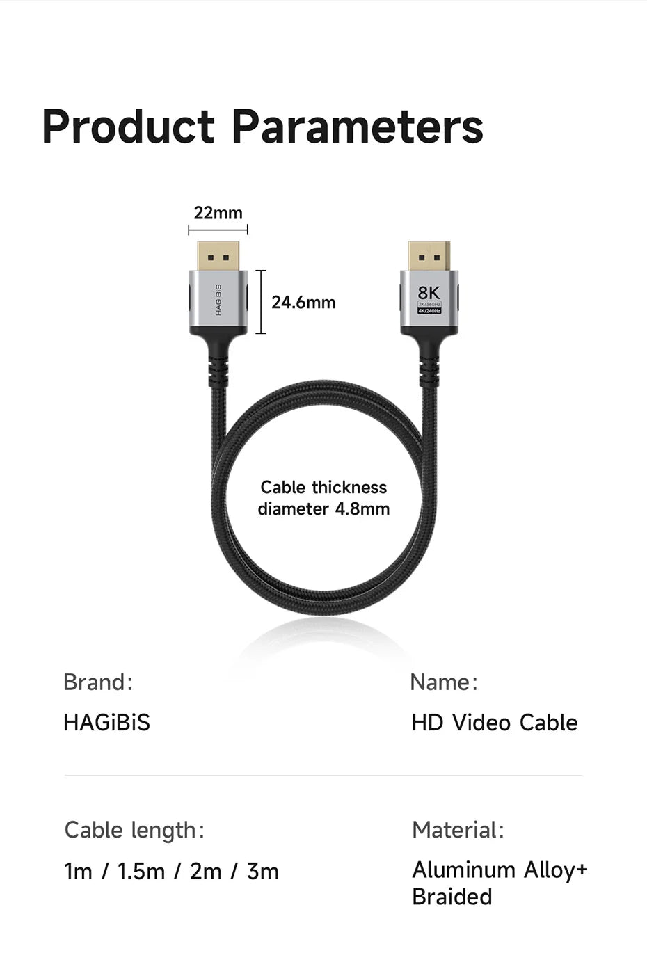 Hagibis 8K DisplayPort Cable 1.4 High Refresh Rate DP Cable 8K@60Hz  4K@240Hz 2K@360Hz for Gaming Monitor Graphics Card PC TV - Intechlegent