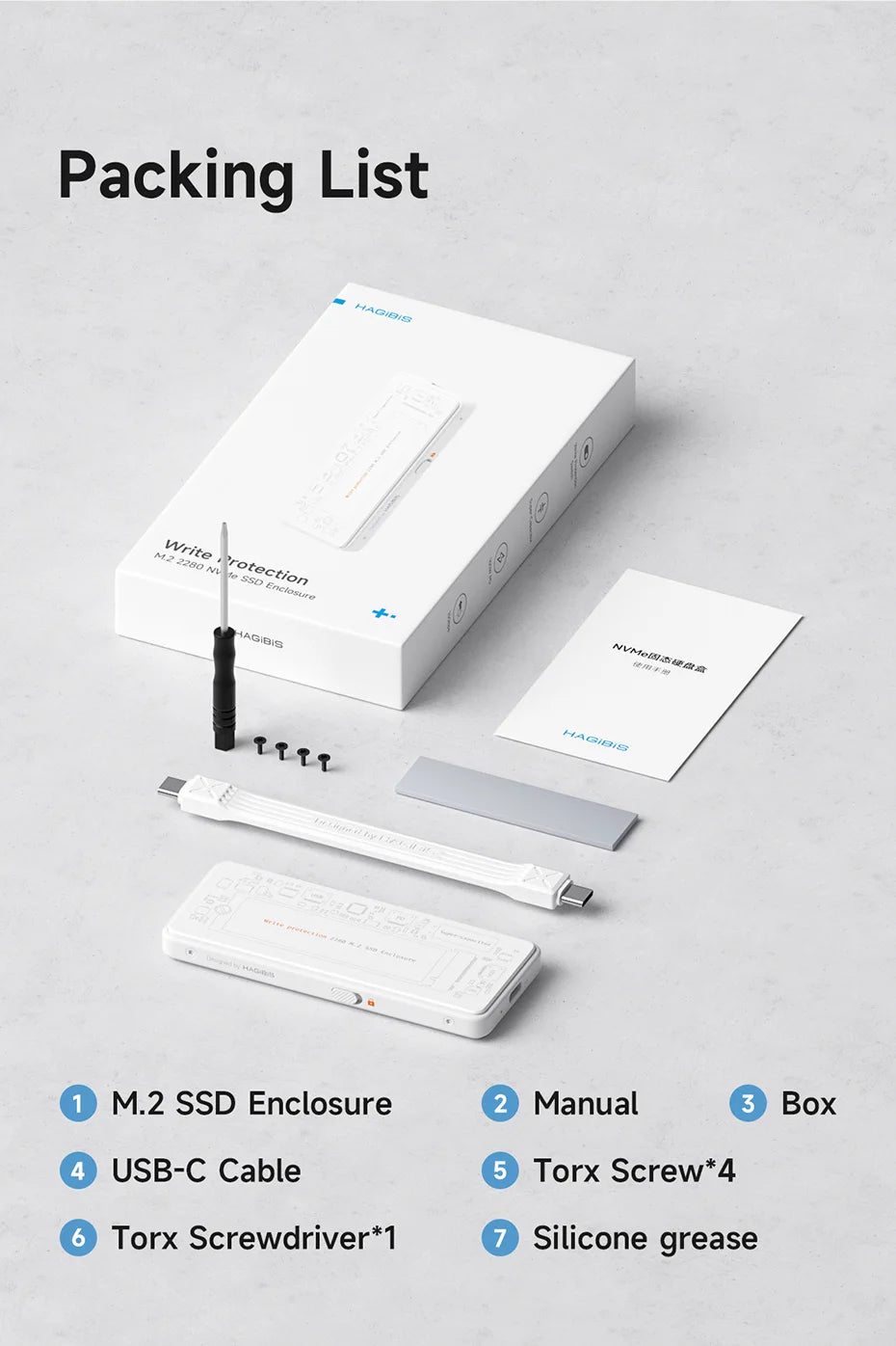 Hagibis M.2 NVMe SSDエンクロージャ 書き込み保護 USB C 3.2 Gen2 - NVMe PCI-E M.2 SSDケース 100W PD付き iPhone 16 15 Pro MacBook用