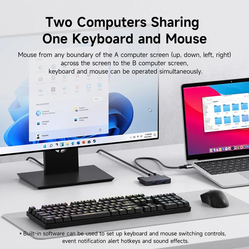Hagibis  USB 3.0 Switch 2 Computers Sharing USB C & A Devices KM Switch Selector for PC Scanner Mouse Keyboard USB Switch Hub - Intechlegent