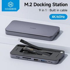 Hagibis 9 in 1 USB C ハブ、M.2 NVMe/SATA SSD エンクロージャ、4K HDMI 対応 100W PD USB 3.1 ドッキングステーション、Windows/Mac OS 対応