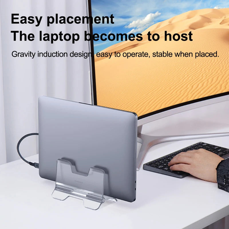 Hagibis  Vertical Laptop Stand For MacBook Pro Air transparent Desktop Gravity Holder Notebook Support for  Surface Book Tablet - Intechlegent