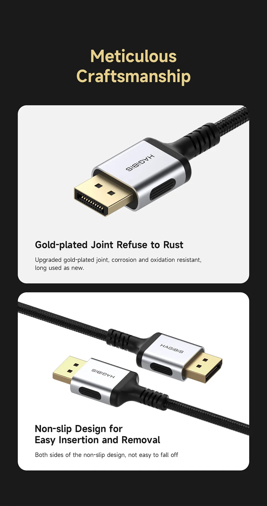Hagibis 8K DisplayPort Cable 1.4 High Refresh Rate DP Cable 8K@60Hz  4K@240Hz 2K@360Hz for Gaming Monitor Graphics Card PC TV - Intechlegent