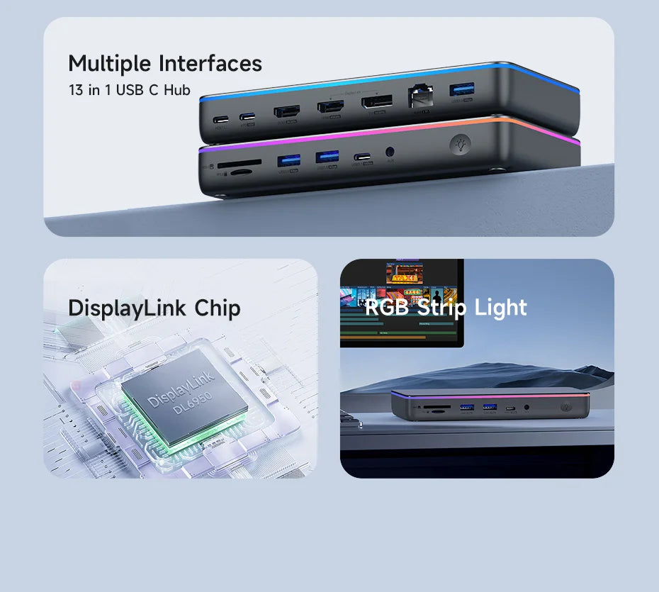 Hagibis DisplayLink USB C Docking Station Triple Display 3 Monitors with DP MST Hub 100W PD RJ45 LED for MacBook M1 M2 Windows - Intechlegent