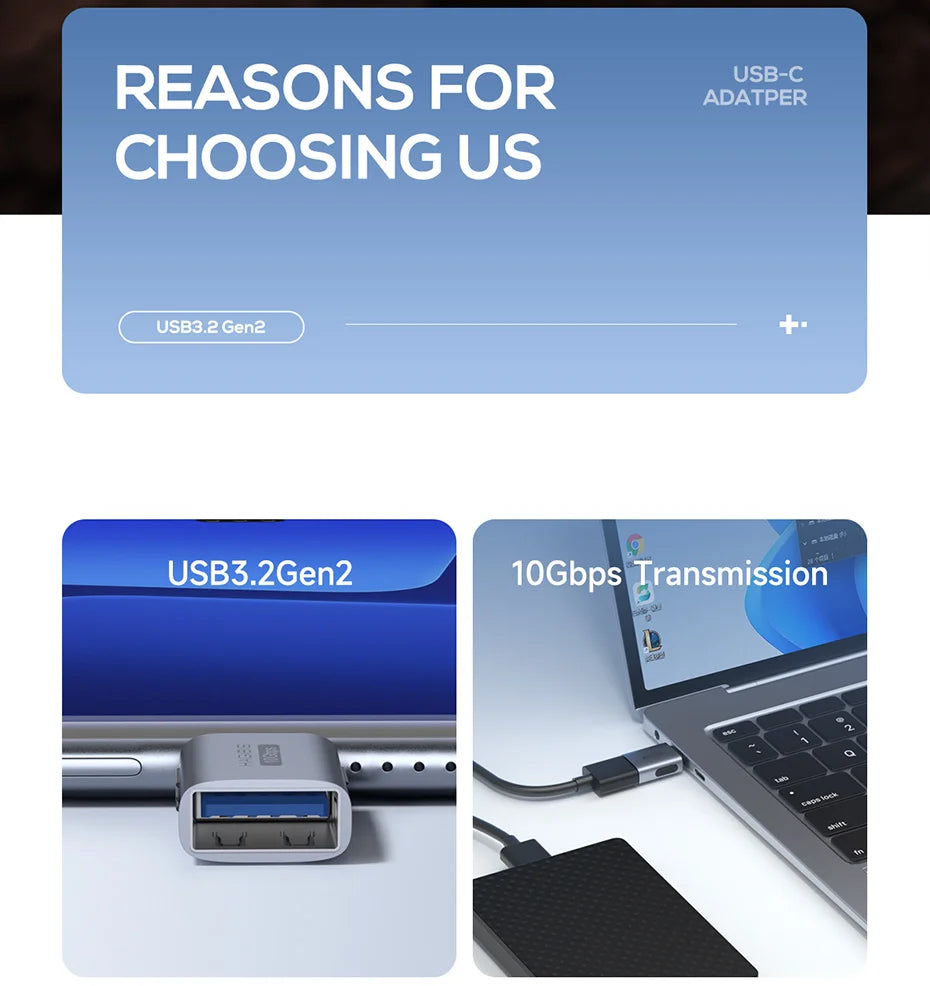 Hagibis USB to Type C OTG Adapter 10Gbps High-Speed Data Transfer USB C Male to A Female  For Macbook Pro iPhone 16 iPad Tablet - Intechlegent