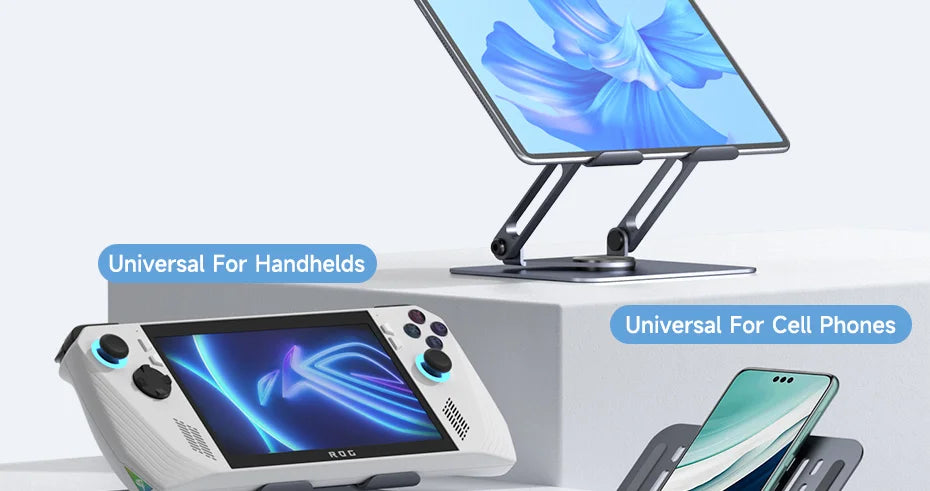 Hagibis 360°回転タブレットスタンド 調整可能なタブレットホルダー デュアルロッドサポート アルミニウム折りたたみ式クレードル iPad Pro Switch ROG用