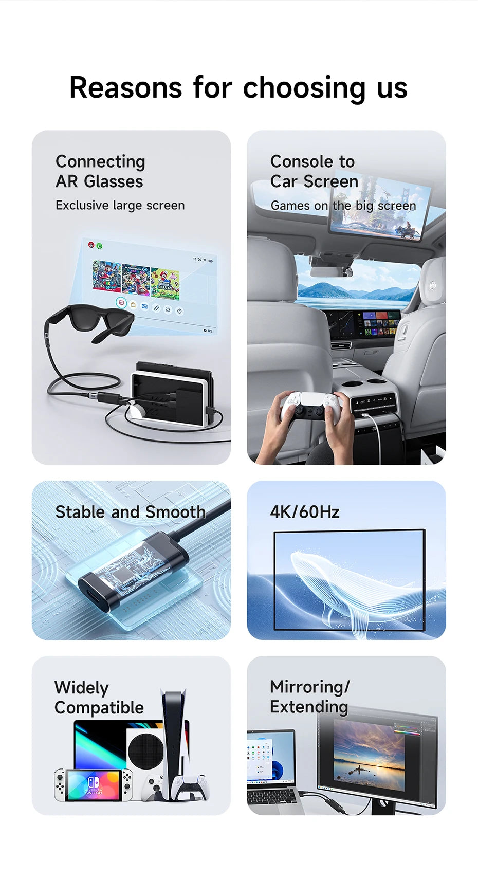 Hagibis HDMI to USB C Female Converter HDMI to  AR Glasses Adapter Charge and Play For Switch PS5 Xbox Rokid/Xreal/Thunderbird - Intechlegent