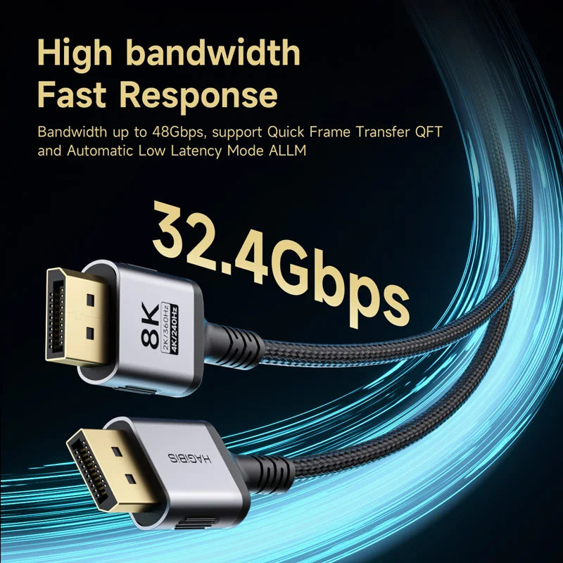 Hagibis 8K DisplayPort Cable 1.4 High Refresh Rate DP Cable 8K@60Hz  4K@240Hz 2K@360Hz for Gaming Monitor Graphics Card PC TV - Intechlegent