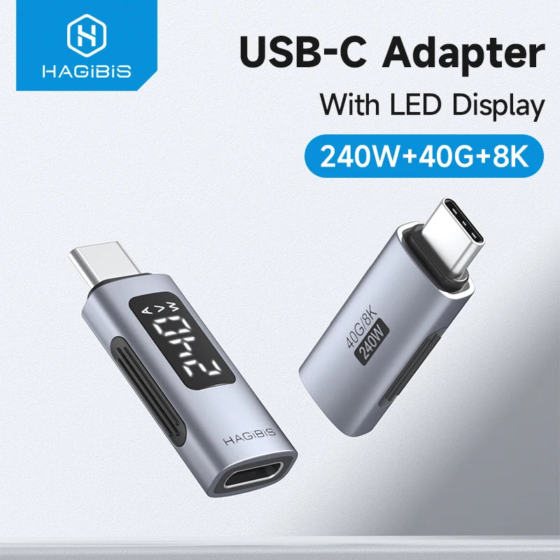 Hagibis LED Display 240W USB C Adapter Type C to USB C USB4 Connector 40Gbps 8K@60Hz for Thunderbolt 4/3 iPhone 16 Macbook Pro - Intechlegent