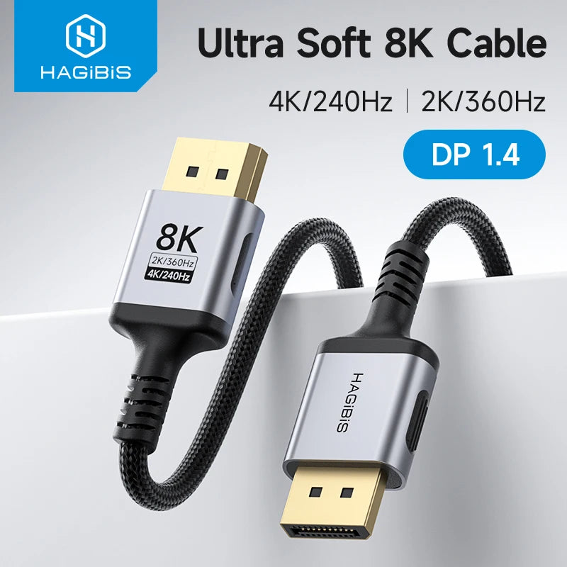 Hagibis 8K DisplayPort Cable 1.4 High Refresh Rate DP Cable 8K@60Hz  4K@240Hz 2K@360Hz for Gaming Monitor Graphics Card PC TV - Intechlegent