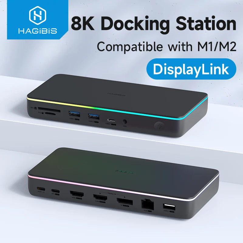 Hagibis DisplayLink USB C Docking Station Triple Display 3 Monitors with DP MST Hub 100W PD RJ45 LED for MacBook M1 M2 Windows - Intechlegent