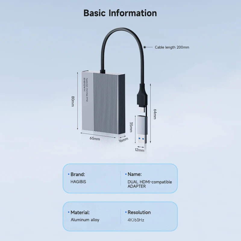 Hagibis USB-C/USB 3.0 to Dual HDMI-Compatible 4K Display Adapter Compatible with Apple M1 M2 Windows Mac DisplayLink DL6950 Chip - Intechlegent