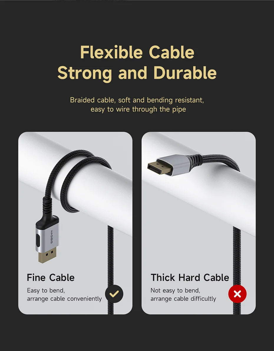 Hagibis 8K DisplayPort Cable 1.4 High Refresh Rate DP Cable 8K@60Hz  4K@240Hz 2K@360Hz for Gaming Monitor Graphics Card PC TV - Intechlegent