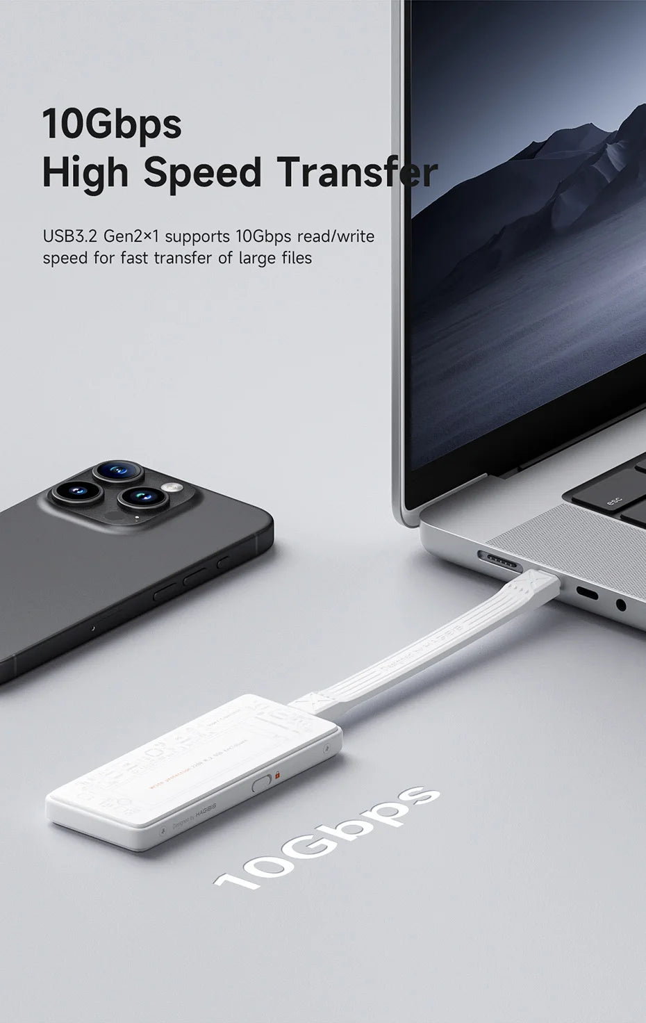 Hagibis M.2 NVMe SSDエンクロージャ 書き込み保護 USB C 3.2 Gen2 - NVMe PCI-E M.2 SSDケース 100W PD付き iPhone 16 15 Pro MacBook用