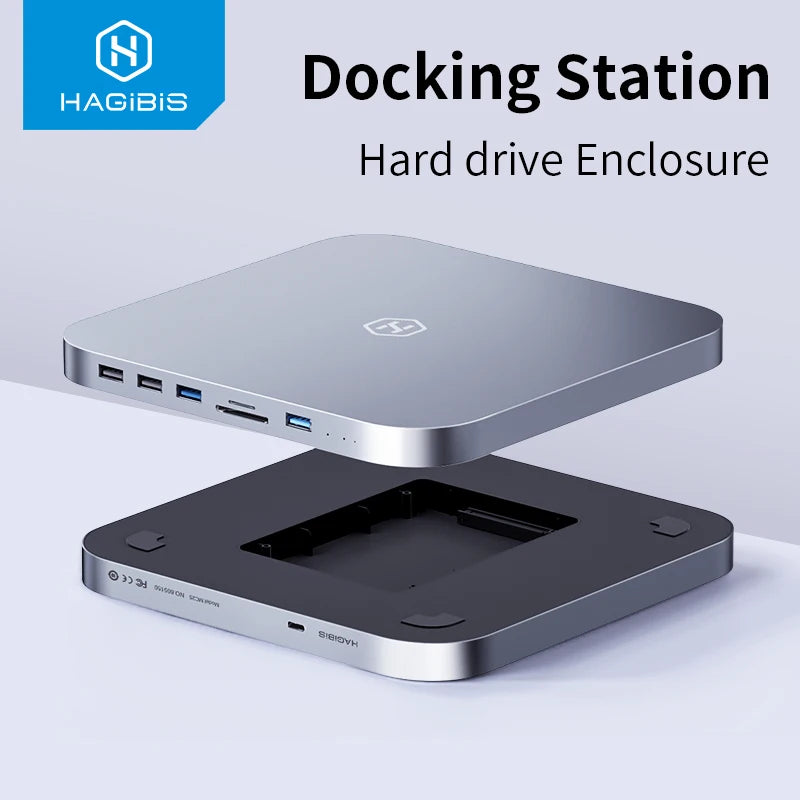 Hagibis USB C Hub with Hard Drive Enclosure Type-C Docking Station for Mac mini with 2.5 SATA NVME M.2 SSD Case DP USB3.0 M1/M2 - Intechlegent