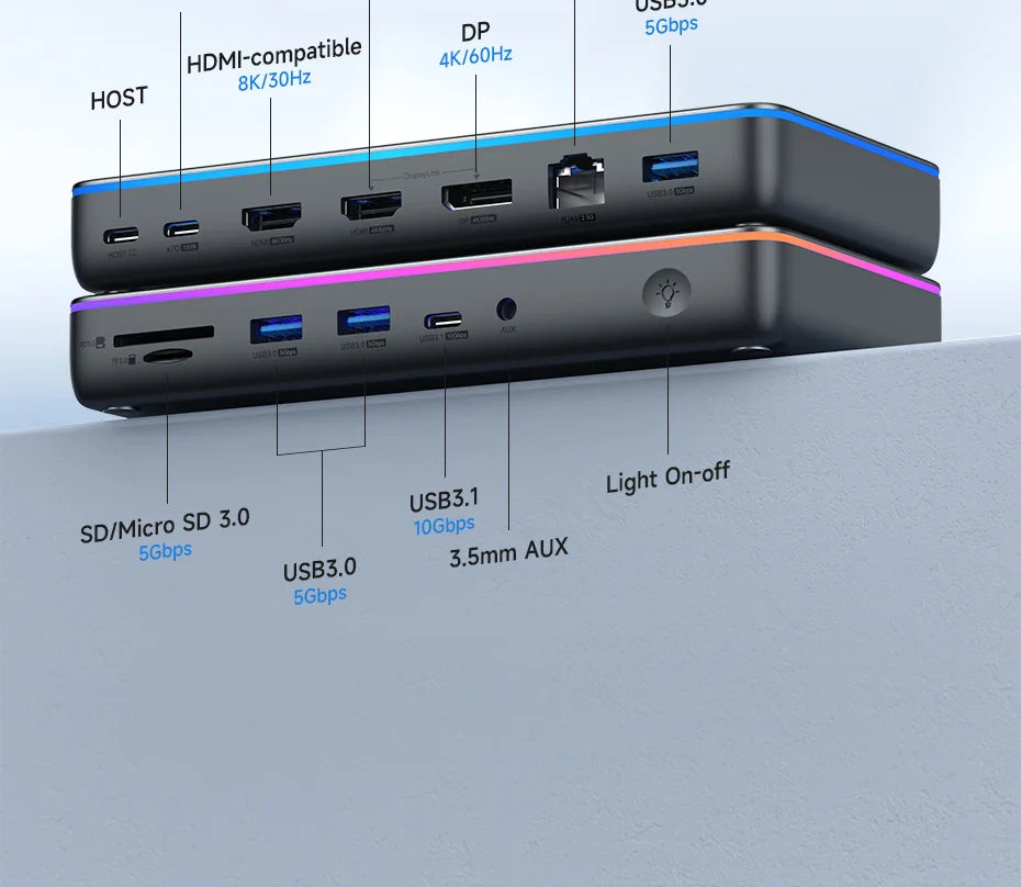 Hagibis DisplayLink USB C Docking Station Triple Display 3 Monitors with DP MST Hub 100W PD RJ45 LED for MacBook M1 M2 Windows - Intechlegent