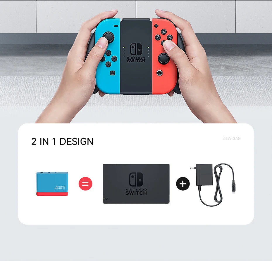 Hagibis Switch Portable Dock 65W GaN Fast charger 4K Gigabit Ethernet TV Docking station power supply for Nintendo Switch/OLED - Intechlegent