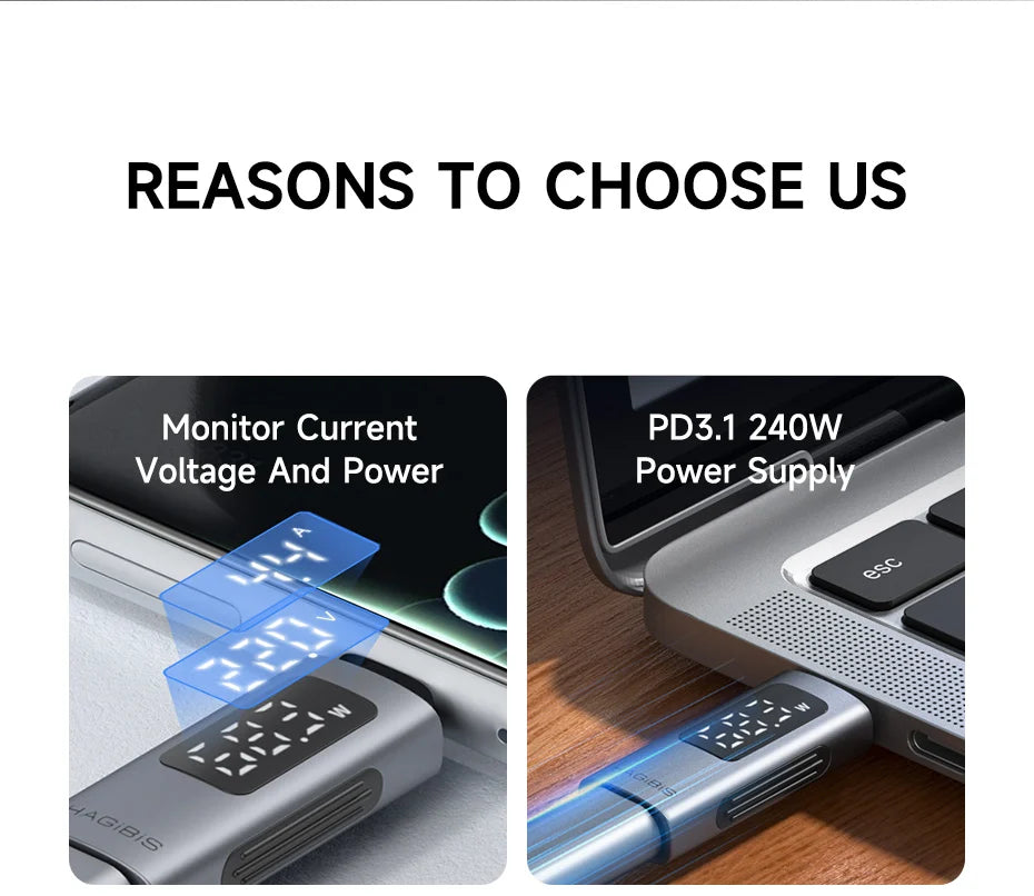 Hagibis LED Display 240W USB C Adapter Type C to USB C USB4 Connector 40Gbps 8K@60Hz for Thunderbolt 4/3 iPhone 16 Macbook Pro - Intechlegent